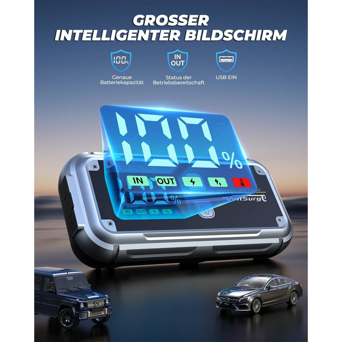 Портативний пусковий блок Starthilfe Powerbank 6000A з USB, LCD, ліхтариком, 12V для бензинових та дизельних двигунів