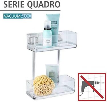 Двоповерхова полиця для ванної WENKO Vacuum-Loc Quadro Duo, без свердління, нержавіюча сталь, знімний пластиковий лоток, антикорозійна, 25,5x32,5x14 см