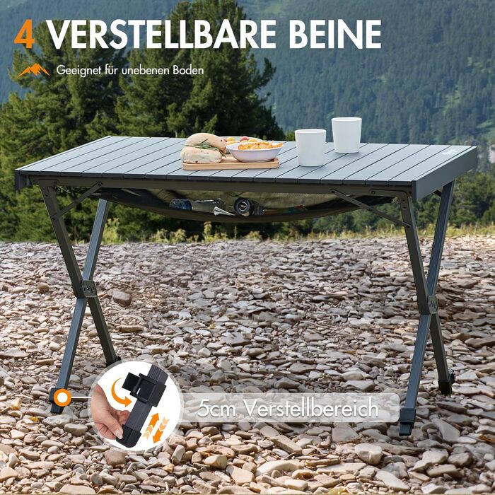 Складний кемпінговий стіл PORTAL алюмінієвий, регульована висота, 108x71 см, чорний - для пікніка, саду, подорожей