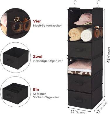 Органайзер для шафи GRANNY SAYS, підвісний, з шухлядами, 1 шт. - підвісне зберігання, полиця для шафи, тканинний органайзер для спальні (чорний, роздільний)