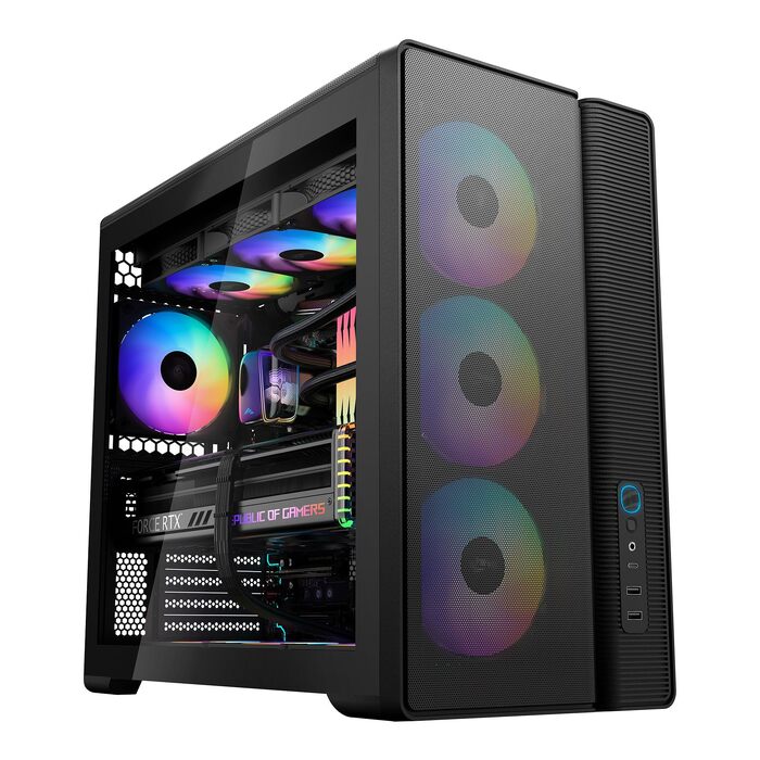 Ігровий корпус для ПК SAMA S50 Airflow, 4 ARGB PWM вентилятори, USB Type-C, Mesh-панель, чорний