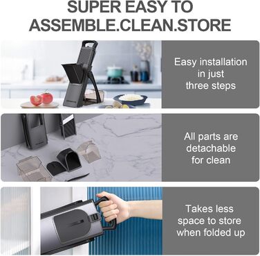 Мандаліна для кухні Mandoline Plus: безпечний нарізник, подрібнювач овочів, регульована товщина, чорний