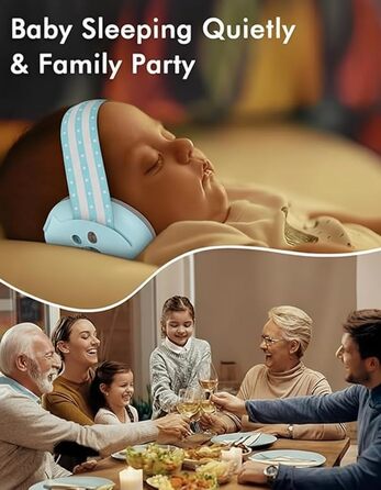 Навушники для захисту від шуму для малюків 0-36 місяців, блакитні. Регульоване антиковзне наголов'я, ідеально підходять для сну, подорожей та повсякденного використання.