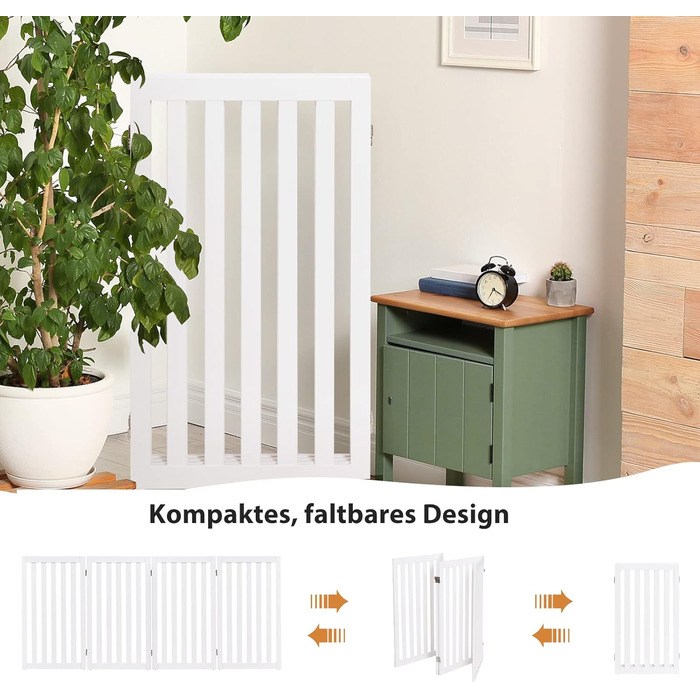 Захисний бар'єр для собак Costway, 89 см, 4 панелі, дерев'яний, розкладний, для дітей, захист від сходів, білий