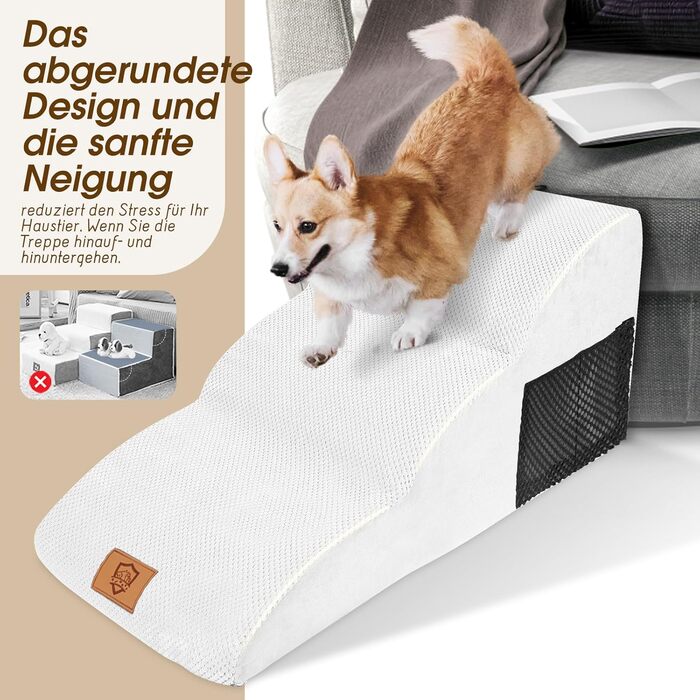 2-Step Dog Stairs, 40cm Cat Stairs with Washable Cover, Dog Stairs for Small Dogs, Pet Stairs for Dogs and Cats, Cat Stairs for Senior Cats, Black (3-Step Wider Dog Stairs)