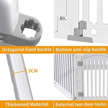 Вольєр для цуценят Gupamiga, розкладний вольєр для собак з дверима, вольєр для цуценят для квартири, міцний та гладкий, просте встановлення, білий (178 x 178 см), 8 штук (80 см)