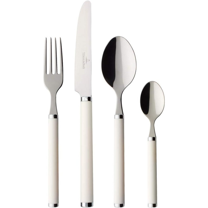 Villeroy & Boch Play White Pearl Tableware Set, for up to 6 people, 24-piece, Stainless Steel, White Plastic Handle White 24 pieces