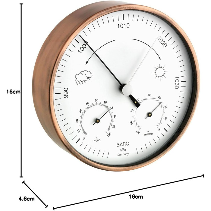 TFA Dostmann Analog Weather Station, for indoor and outdoor use, weatherproof, barometer, thermometer, hygrometer, for weather forecasting, (L) 160 x (W) 46 x (H) 160 mm