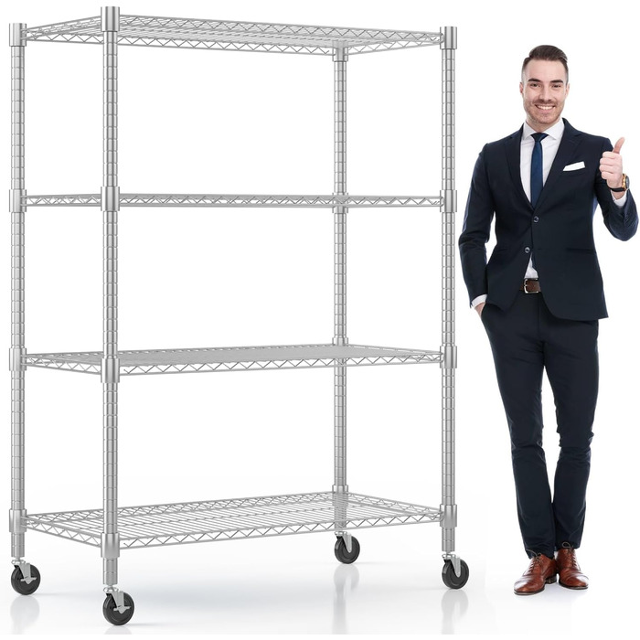 Adjustable 5-Tier Wire Shelving Unit with Wheels and Leveling Feet