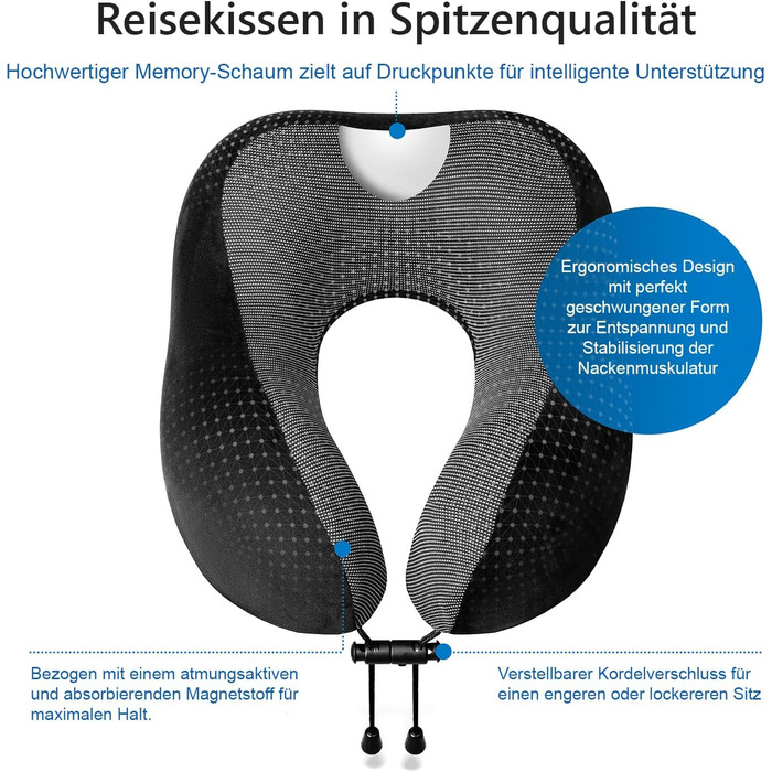 Набір для подорожей Proglobe: подушка для шиї, маска для сну, навушники, ковдра та сумка. Memory Foam, зручний та дихаючий матеріал
