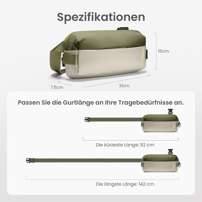 Сумка tomtoc Kompakt Sling Bag: поясна, через плече, для Switch/iPad mini, 3л, оливковий