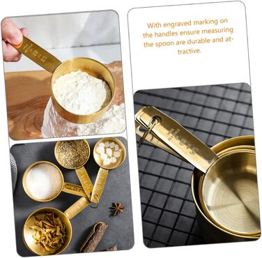 BESTOYARD 4-Piece Measuring Spoon Set - Stainless Steel, Wooden Cooking Spoon Set, Wooden Spoon Set, Baking Measuring Spoons, Measuring Scoop, Measuring Cup, Spoon Scoop, Long-Handled Measuring Spoons, Stainless Steel, 4 Pieces * 4