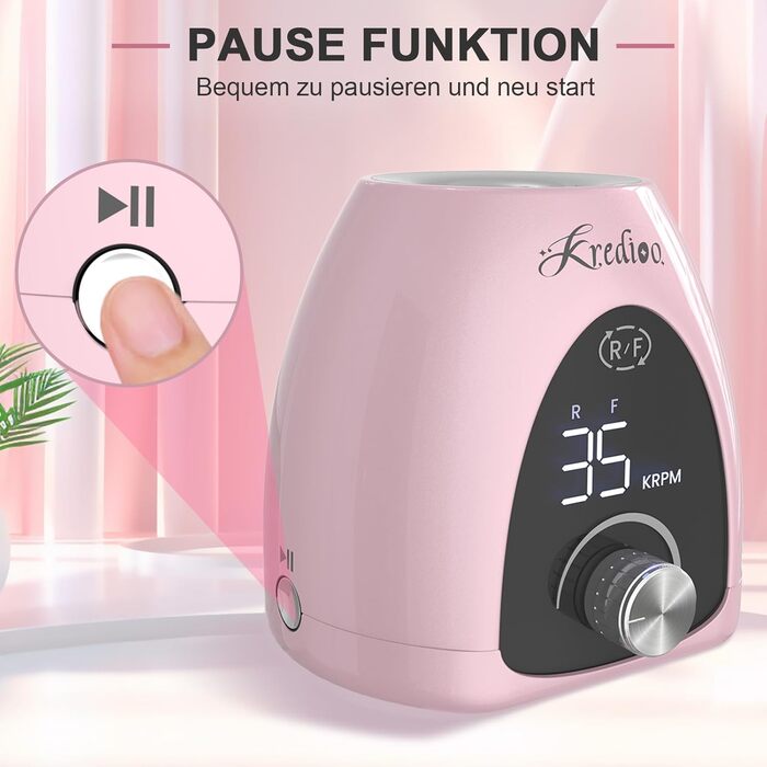 Електричний фрезер для нігтів Nagelfräser 6 в 1 з LED дисплеєм, 35000 об/хв, для манікюру, Shellac, Acrylgel, безпечний для початківців та професіоналів, рожеве золото