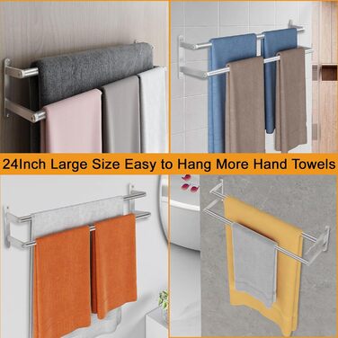 Тримач для рушників на стіну, 60 см, нержавіюча сталь, для ванної, спальні, кухні, щіткова нікель