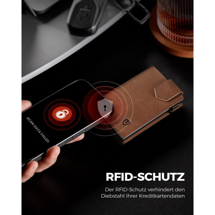 Чоловіче картхолдер LORZOR з магнітною застібкою: slim wallet з відділенням для монет, RFID захистом, вміщує 10 карт, коричневий