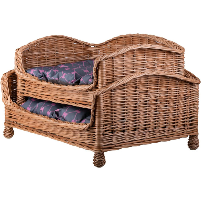 Корзина для собаки/кішки з плетіння лози з м'яким лежаком - сіра, 54x32x25 см