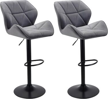 WangPangzi Adjustable Bar Stools 2-Pack with Backrest - Padded Leatherette & Steel Kitchen Bar Chairs with Footrest - for Counter, Kitchen, Hotel, Bar (Black & Dark Gray Velvet)