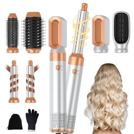 Фен-щітка 6 в 1 Airbrush Pro | Набір для укладки волосся - 1000W, круглі щітки, керлер, фен-щітка, фен, випрямляч | Для всіх типів волосся - блакитний (класичний білий)