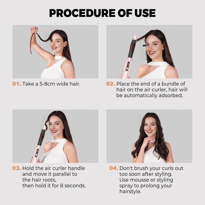 OKWRAP Haarstyler 5 в 1: Airbrush, фен, локони, випрямляч. Набір для створення зачісок (рожевий)