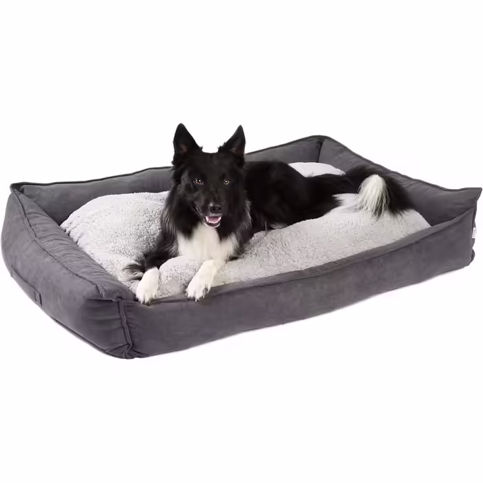 JAMAXX Premium Orthopedic Dog Bed Memory Foam Visco Washable Reversible Cushion Water-Repellent/Dog Basket Soft Velvet-Like Sofa Fabric Dog Cushion Dog Basket PDB2002 (L) 120x90 (L 120 x W 90 x H 22 cm, grey)