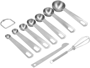 9-Piece Measuring Spoon Set, Stainless Steel Nesting Measuring Spoons with Long Handle, Measuring Teaspoons, Metal Measuring Cups