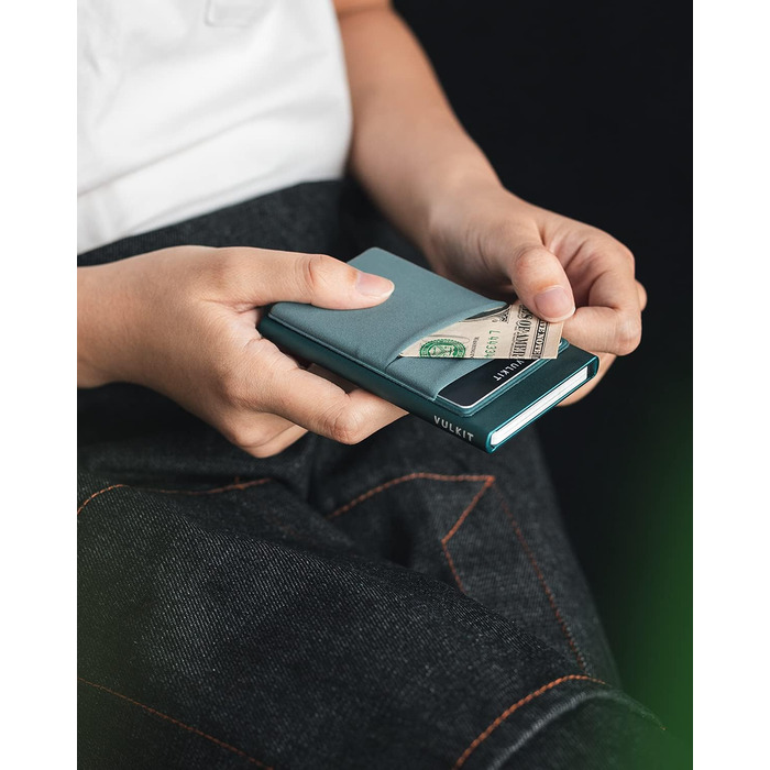 VULKIT Картодзеркало RFID NFC захист, чоловіче портмоне з відділом для грошей, міні-кардхолдер, 5-7 карт, банкноти (Смарагдовий зелений)