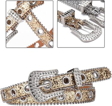 Жіночий пояс Fenteer з стразами, джинсовий, з пряжками, шкіряний, 3,5 см (Золотий, 2,4 см)