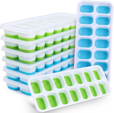 Силіконові форми для льоду з кришкою, BPA-free, набір 8 шт. (стакабельні), для коктейлів, віскі та кави, сертифікація LFGB, синій та зелений кольори