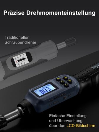 Цифровий динамометричний викрут GROWNEER 2.66-53.1 In-lbs/0.3-6 Nm з LED-дисплеєм та звуковим сигналом, 1/4'' Drive, 27 в 1