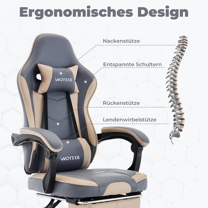 Геймерське крісло Ergonormic з підставкою для ніг, регульованою підтримкою спини, темно-сіре (синьо-бежеве)