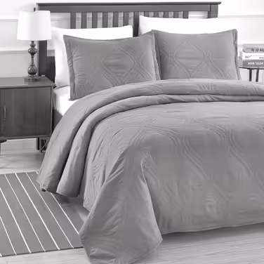 Luxe Bedding 3-Piece Set with Coverlet and Coverlet Set, Solid Color, Lightweight, Oversized, Cotton Filled, Quilted, Quilted Bedding Set, for Queen Size Beds (Full/Queen, Charcoal / Peace)