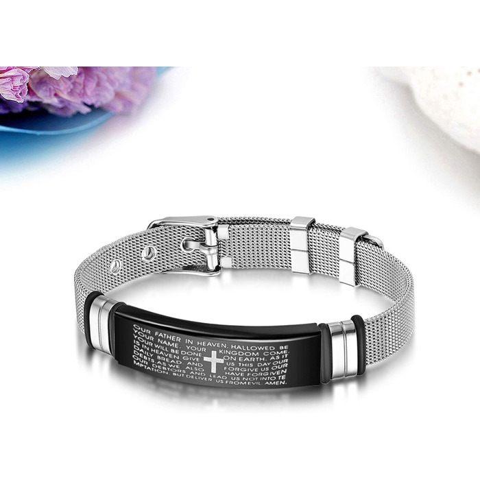 Чоловічий браслет JewelryWe з англійською Біблійною молитвою та хрестом, сталевий ланцюжок, чорний/сріблястий, подарунок для чоловіків