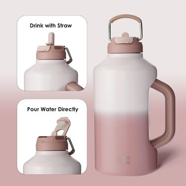 BOTTLE BOTTLE Insulated Water Bottle with Straw and Double Lid, Stainless Steel Sports Water Bottle for Men, with Handle, Vacuum Stainless Steel, for Workout and Sports, 1.8L, (Gradient Color)