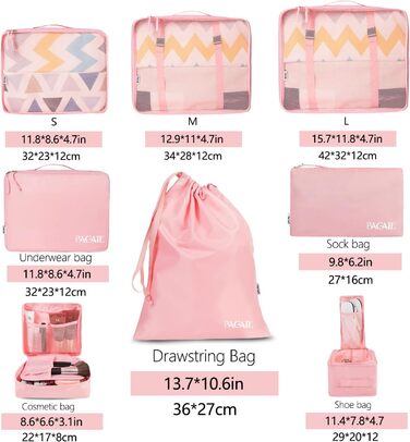 Набір органайзерів для валізи BAGAIL (8 шт.), рожевий