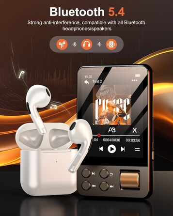 MP3 плеєр 64GB Bluetooth 5.4 з навушниками, сенсорний екран 2.4