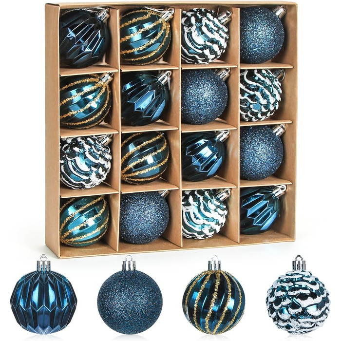 Набір прикрас на ялинку 16 шт. - Синє пластикові кулі, 6 см, для ялинки