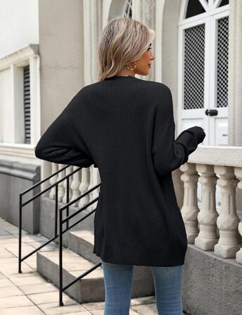 Жіночий в'язаний кардиган Zeagoo з довгими рукавами, з ґудзиками, вільний крій, V-подібний виріз, грубий в'язання, повсякденна куртка, осінь/зима, чорний, XL