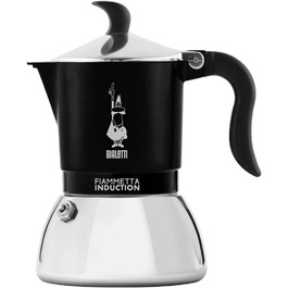 Bialetti Flame Induction Coffee Maker, Aluminum, Steel, Black, 4 Cups