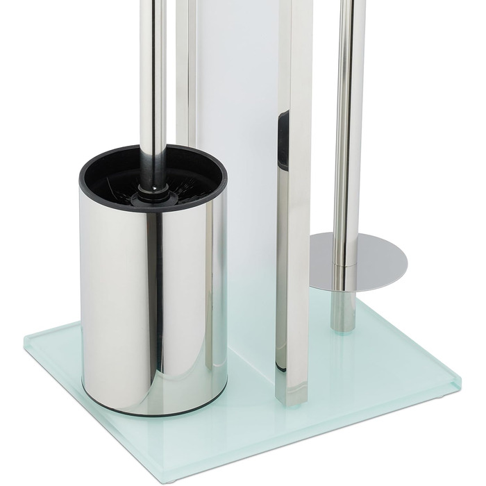 Набір для туалету Relaxdays: тримач туалетного паперу, щітка, запасний ролик, нержавіюча сталь, сріблястий (64,5x24x18 см)