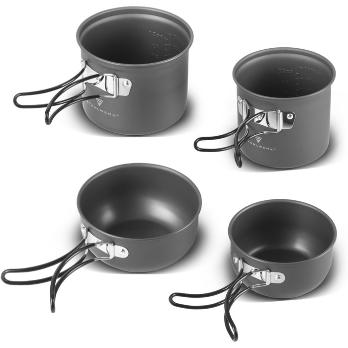 Набір посуду для кемпінгу STAHLWERK 4-х частинний з алюмінію з антипригарним покриттям, Outdoor посуд, набір каструль та кришок