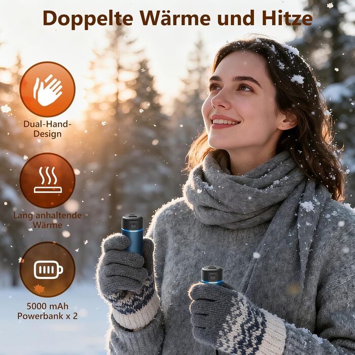 Електричні грілки для рук EXTSUD 2 шт. 5000mAh з USB-зарядкою, 3 режими нагріву, Powerbank для активного відпочинку, подарунок