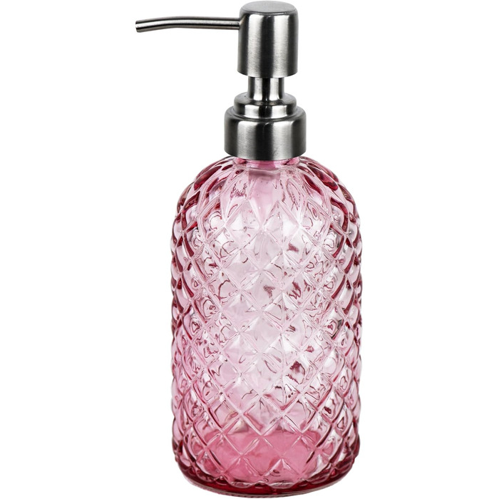 Дозатор мила для ванної кімнати та кухні зі скла та нержавіючої сталі 304 (Рожевий)