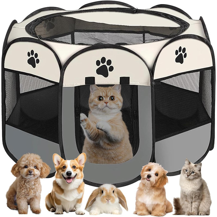 Складана вольєр для цуценят та котів 74x74x43 см - сірий. Підходить для собак, котів, кроликів.