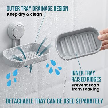 Настінний тримач для мила TAIILI з піддоном, без свердління, для душу та ванної кімнати, місткість до 5 кг, сірий (1)