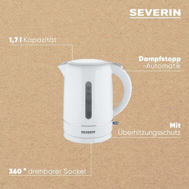 Електричний чайник Severin WK 4322, 1.7 л, компактний, з фільтром від накипу, пластик, 2200 Вт
