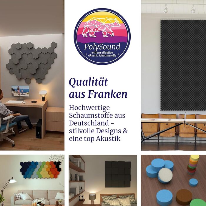 Акустичні 3D-панелі PolySound ECO гексагон, самоклеючі панелі для звукоізоляції офісу, геймерської зони та дому, набір 9 шт (3-10 см), колір Smoky Safari