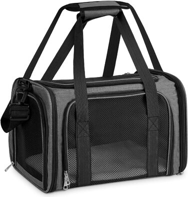 Транспортна сумка для кота/собаки, переноска для тварин, складана переноска, портативна, до 5 кг, для середніх собак та котів (M, L 43 x 28 x 28 см, темно-сірий)