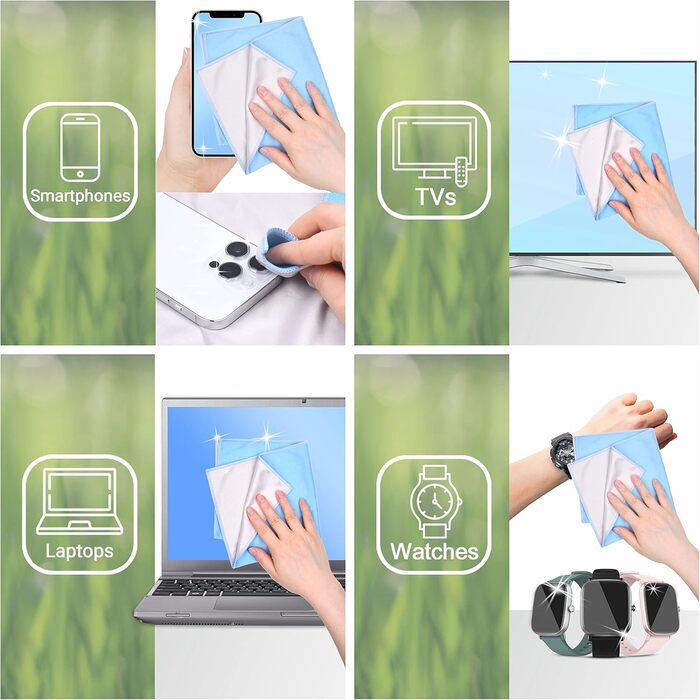 Серветки для чищення з мікрофібри Eco-Fused (5 шт.) - двосторонні - для смартфонів, LCD-телевізорів, планшетів, екранів ноутбуків та об'єктивів камер (30 x 30 см, блакитні)