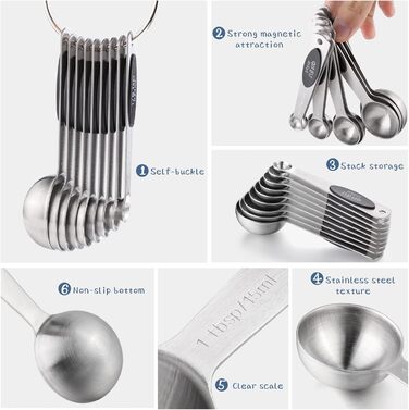 Stainless Steel Measuring Cups 7-Piece Stackable Set for Measuring Dry or Liquid Ingredients Kitchen Helper Metal Measuring Cups for Cooking & Baking (7+B9)