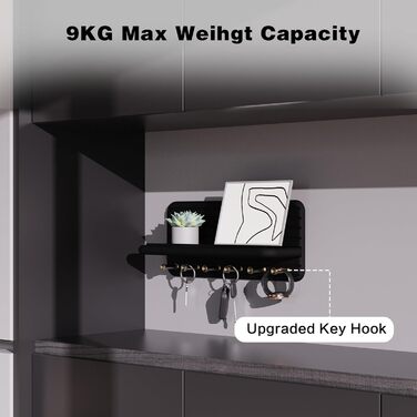 Дерев'яне ключниця з полицею та 6 гачками, ключниця на стіну для прихожей, кухні (чорний)